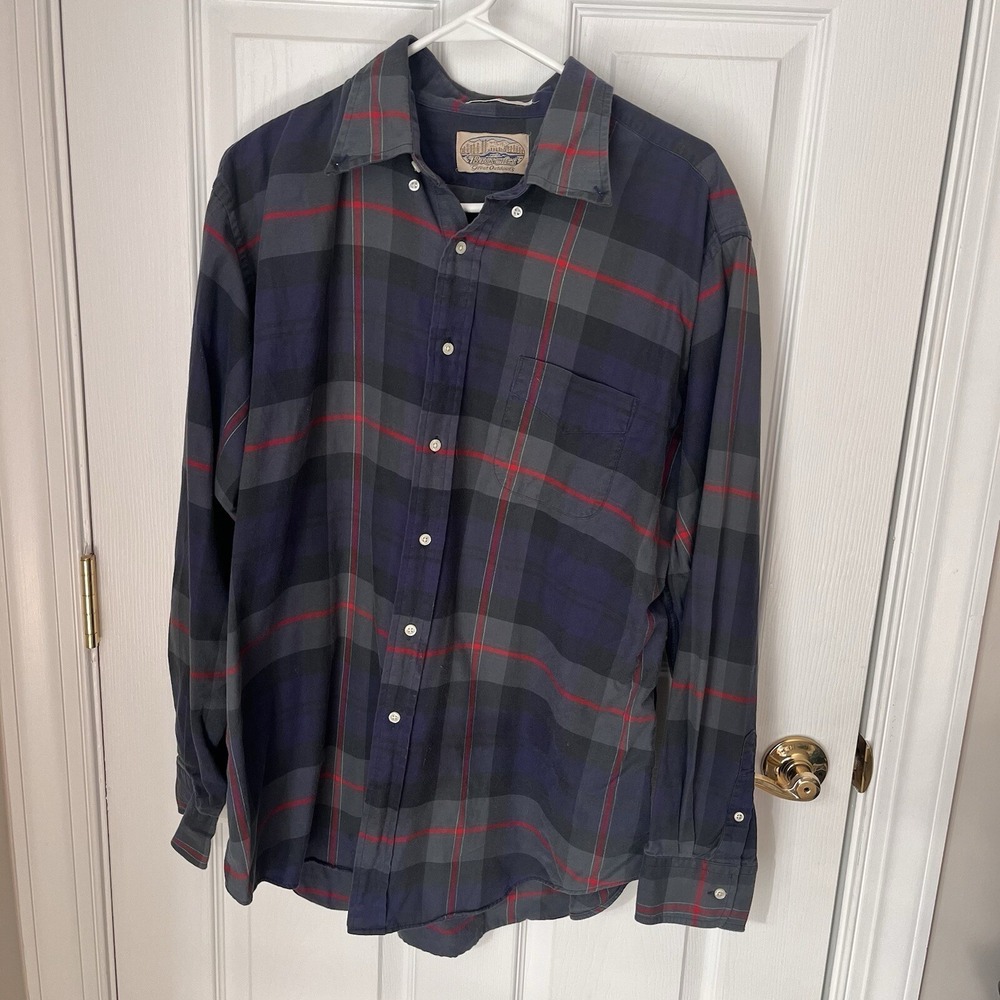 Men's Vtg Britches Great‎ Outdoors  Gray/blue/red StripedHeavy Flannel- XL